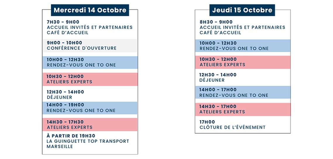 Infographic detailing the program for the Marseille trade show