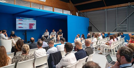 Conference with a large screen for the public